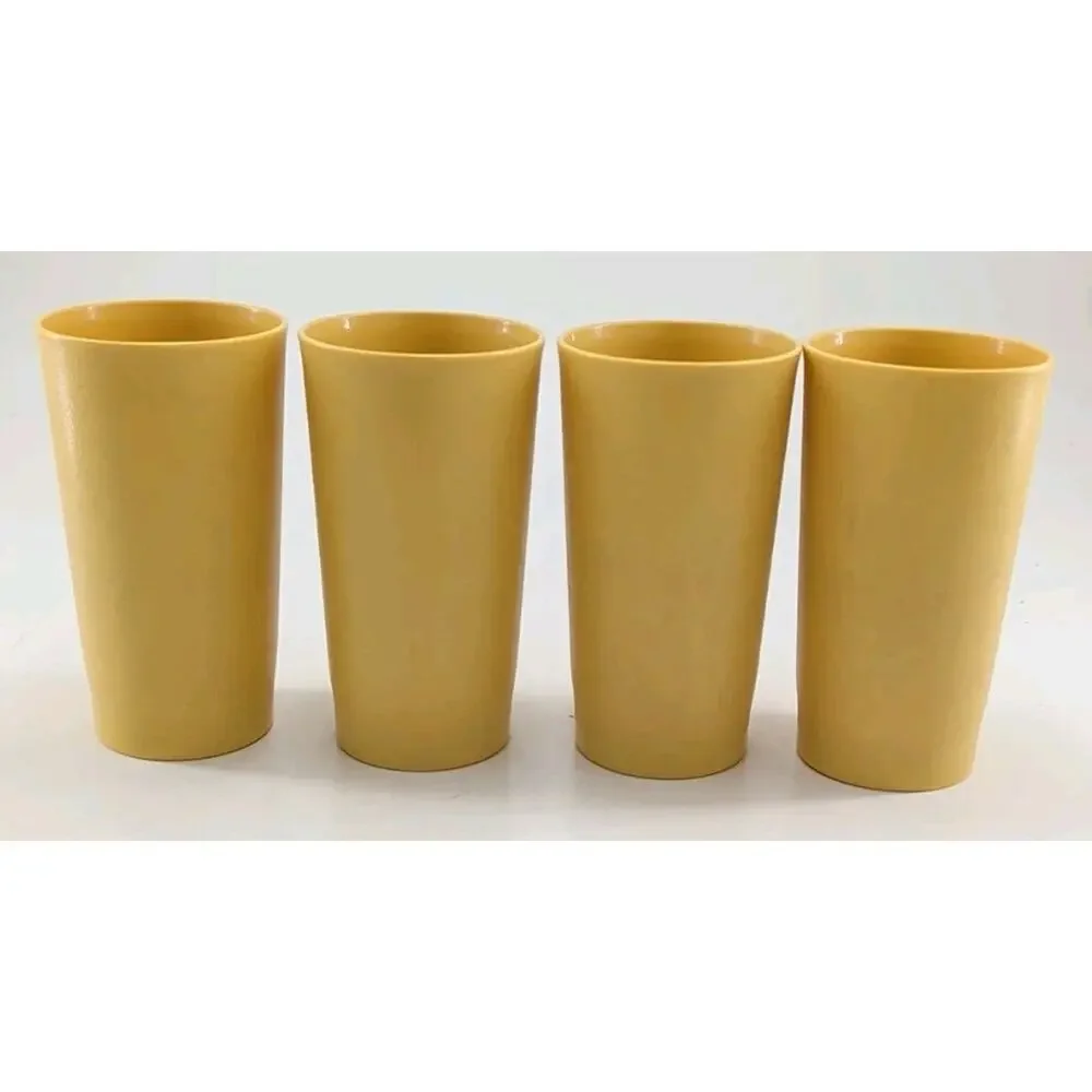 4 Tupperware Tumblers #873 Tumblers 12 oz Vintage Harvest Gold Yellow Cups